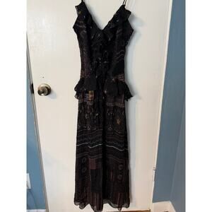 Let Me Be Black Boho Maxi Dress SP Ruffle Floral Paisley Festival Cottagecore